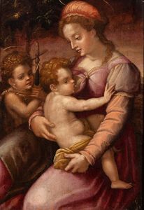Artista fiorentino, seconda metà XVI secolo - Madonna con Bambino e San Giovannino