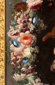 Mario Nuzzi Mario de' Fiori, Attribuito a, : Ghirlanda di fiori con putti  - Asta Dipinti antichi dal XIV al XIX secolo. Con una selezione di sculture - Associazione Nazionale - Case d'Asta italiane