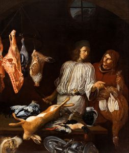Artista fiammingo attivo in Italia, XVII secolo - La bottega del macellaio