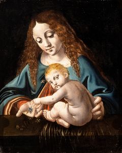 Cerchia di Leonardo da Vinci (Ambrogio de' Predis?) - Madonna con il Bambino (Madonna dei Fiori)
