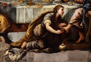 Luca Giordano, Attribuito a : a) Cena in casa del Fariseo; b) le nozze di Canaan. Coppia di dipinti  - Asta Dipinti antichi dal XIV al XIX secolo. Con una selezione di sculture - Associazione Nazionale - Case d'Asta italiane