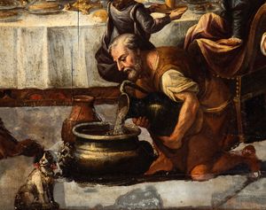 Luca Giordano, Attribuito a : a) Cena in casa del Fariseo; b) le nozze di Canaan. Coppia di dipinti  - Asta Dipinti antichi dal XIV al XIX secolo. Con una selezione di sculture - Associazione Nazionale - Case d'Asta italiane