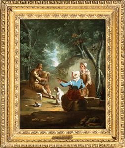 Paolo Monaldi : a) Paesaggio con concerto di contadini; b) Paesaggio con contadini a lavoro. Coppia di dipinti.  - Asta Dipinti antichi dal XIV al XIX secolo. Con una selezione di sculture - Associazione Nazionale - Case d'Asta italiane