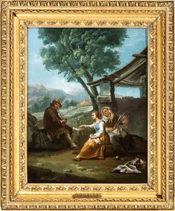 Paolo Monaldi : a) Paesaggio con concerto di contadini; b) Paesaggio con contadini a lavoro. Coppia di dipinti.  - Asta Dipinti antichi dal XIV al XIX secolo. Con una selezione di sculture - Associazione Nazionale - Case d'Asta italiane