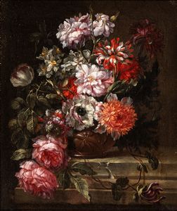 Gaspar Peeter  Verbruggen  Il Giovane - Bouquet di fiori in un vaso metallico