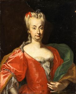 Scuola napoletana, XVIII secolo - Ritratto di gentildonna in abito rosso