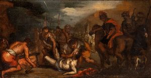 Artista genovese, XVII secolo - Martirio di San Lorenzo