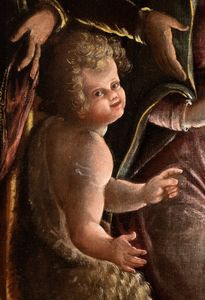 Scuola cremonese, fine XVI - inizio XVII secolo : Adorazione dei pastori  - Asta Dipinti antichi dal XIV al XIX secolo. Con una selezione di sculture - Associazione Nazionale - Case d'Asta italiane