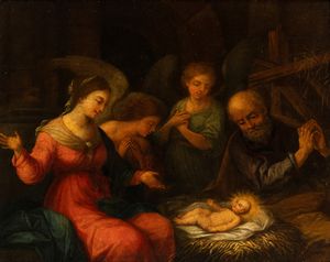 Artista genovese, XVII secolo - Nativit con angeli