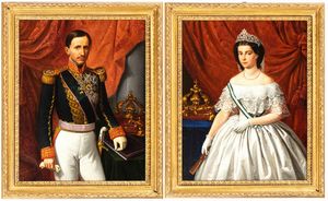 Maria Spanò - a) Ritratto di Francesco Borbone II; b) Ritratto di Maria Sofia di Baviera. Coppia di dipinti