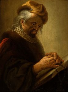 Rembrandt van Rijn, Seguace di - Profeta con libro e turbante