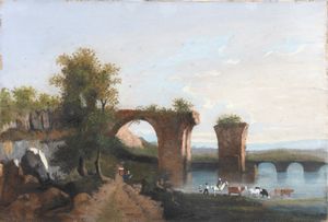 Artista francese, seconda metà XIX secolo - Veduta del ponte di Augusto a Narni