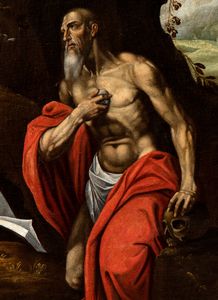 Artista fiammingo attivo in Italia, prima metà XVII secolo : San Girolamo penitente  - Asta Dipinti antichi dal XIV al XIX secolo. Con una selezione di sculture - Associazione Nazionale - Case d'Asta italiane
