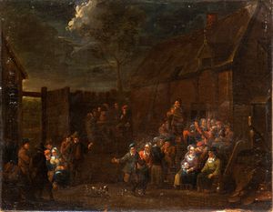 Artista fiammingo, XVII secolo - Festa di paese