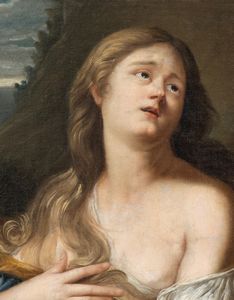 Artista emiliano, XVII secolo : Maddalena penitente  - Asta Dipinti antichi dal XIV al XIX secolo. Con una selezione di sculture - Associazione Nazionale - Case d'Asta italiane