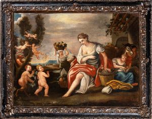 Scuola napoletana, XVIII secolo : La vendemmia  - Asta Dipinti antichi dal XIV al XIX secolo. Con una selezione di sculture - Associazione Nazionale - Case d'Asta italiane