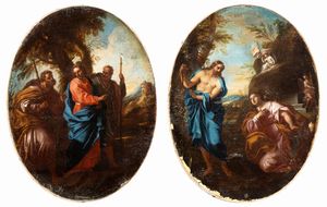 Artista attivo a Roma, prima metà XVIII secolo - a) Noli me tangere; b) Incontro a Emmaus. Coppia di dipinti