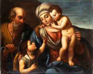 Artista emiliano, prima metà XVII secolo - Sacra Famiglia con San Giovannino