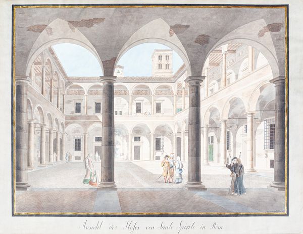 Johann Gottfried Gutensohn : Veduta del cortile di Santo Spirito a Roma  - Asta Disegni Antichi - Associazione Nazionale - Case d'Asta italiane