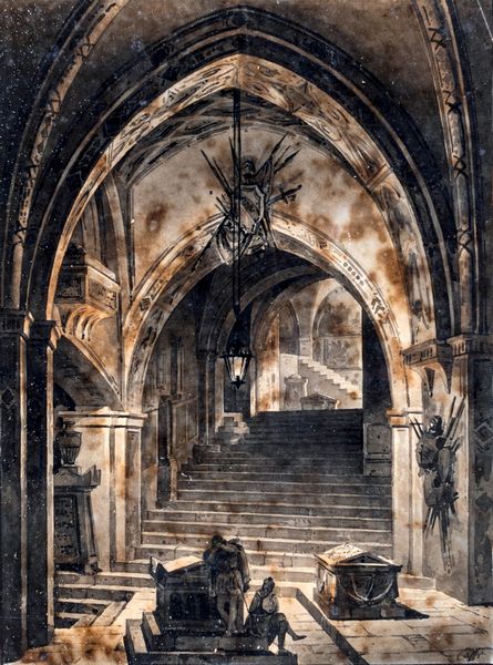 Ippolito Caffi : Interno con figure  - Asta Disegni Antichi - Associazione Nazionale - Case d'Asta italiane