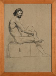 Ettore  Ferrari : Recto Nudo accademico seduto - Verso Studio di nudo  - Asta Disegni Antichi - Associazione Nazionale - Case d'Asta italiane