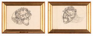 PITTORE DEL XX SECOLO - Coppia di disegni Maschere