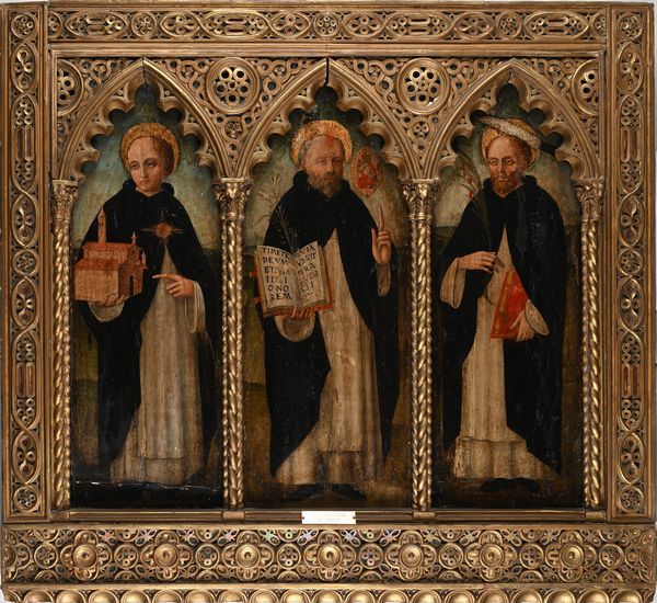 SCUOLA TOSCANA DEL XV SECOLO : Trittico con San Domenico San Tommaso d'Aquino e San Pietro Martire  - Asta Dipinti antichi  - Associazione Nazionale - Case d'Asta italiane