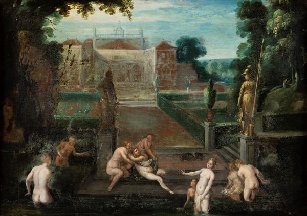 Scuola francese del XVII secolo : Ninfe al bagno  - Asta Dipinti antichi  - Associazione Nazionale - Case d'Asta italiane