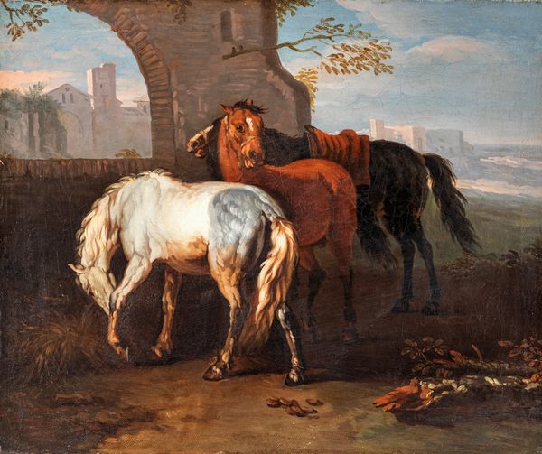 Pieter Van Bloemen attribuito a : La sosta dei cavalli  - Asta Dipinti antichi  - Associazione Nazionale - Case d'Asta italiane
