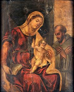 Scuola italiana del XVII secolo - Madonna con Ges e Santo