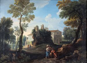 Jan Frans van Bloemen detto l'Orizzonte - Paesaggio con Chiesa