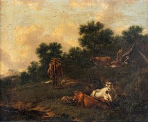 Scuola olandese del XVIII secolo - Paesaggio con armenti
