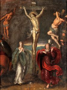 Scuola fiamminga del XVIII secolo - Cristo in croce con i ladroni