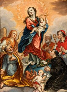 Scuola lombarda del XVIII secolo - Madonna Con Bambino, Putti E Santi