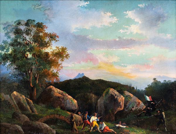 Michele Cammarano : Scena di lotta al brigantaggio  - Asta Dipinti del XIX secolo - Associazione Nazionale - Case d'Asta italiane