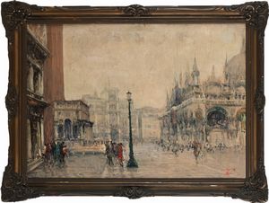 PITTORE DEL XX SECOLO : Venezia, Piazza San Marco  - Asta Dipinti del XIX secolo - Associazione Nazionale - Case d'Asta italiane