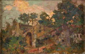 Michele Califano - Scorcio di paese con figure