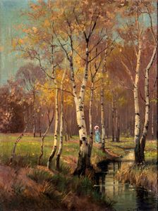 Lorenzo Gignous - Bosco di betulle con figura