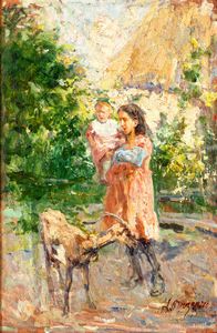 Leonardo Bazzaro - Contadina e capretta