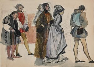 Scipione Vannutelli - Studio di figure in costume rinascimentale