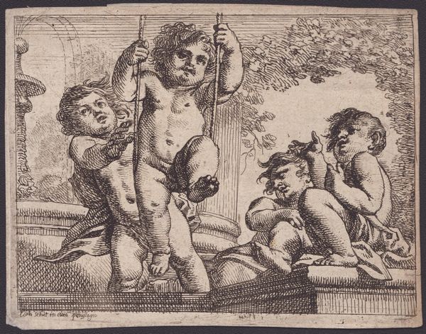 CORNELIS SCHUT : Quattro putti nudi con altalena  - Asta Disegni, Stampe e Carte Geografiche dal XVI al XIX secolo - Associazione Nazionale - Case d'Asta italiane