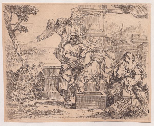 Sébastien Bourdon : Fugo in Egitto con l'Angelo  - Asta Disegni, Stampe e Carte Geografiche dal XVI al XIX secolo - Associazione Nazionale - Case d'Asta italiane