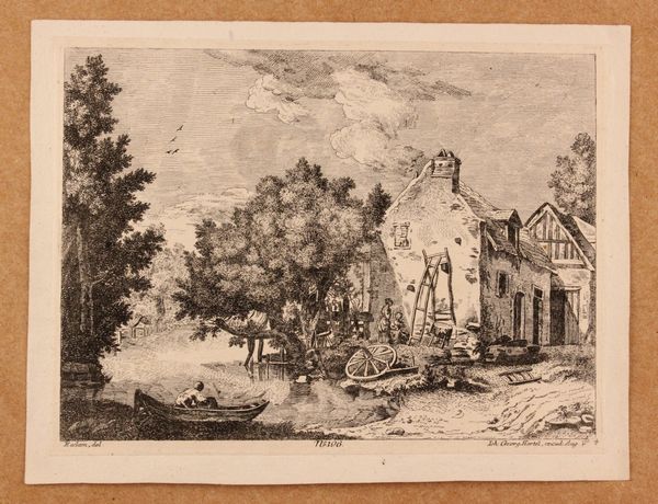 Johann Georg Hertel : Paesaggio con casolare lungo il fiume - Paesaggio con casolare e contadini  - Asta Disegni, Stampe e Carte Geografiche dal XVI al XIX secolo - Associazione Nazionale - Case d'Asta italiane