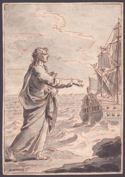PIETRO ANTONIO NOVELLI : Figura con libro in paesaggio marino con barca  - Asta Disegni, Stampe e Carte Geografiche dal XVI al XIX secolo - Associazione Nazionale - Case d'Asta italiane