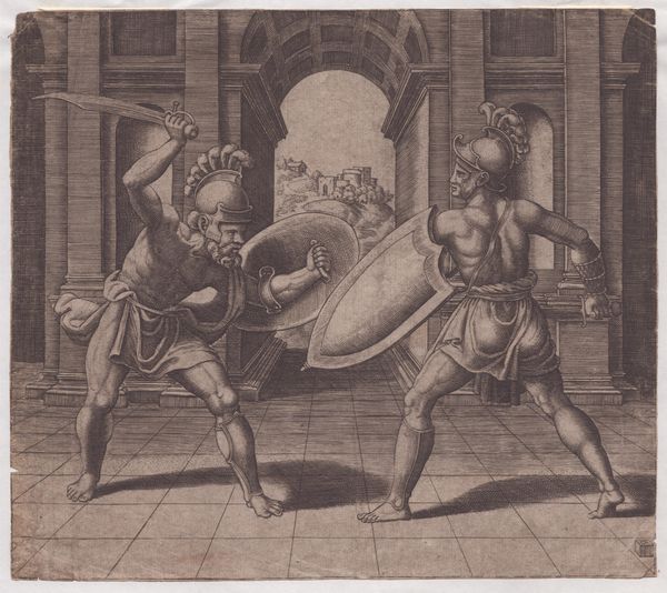 Maestro del Dado (1530-1560 fl.) : Due gladiatori che combattono  - Asta Disegni, Stampe e Carte Geografiche dal XVI al XIX secolo - Associazione Nazionale - Case d'Asta italiane