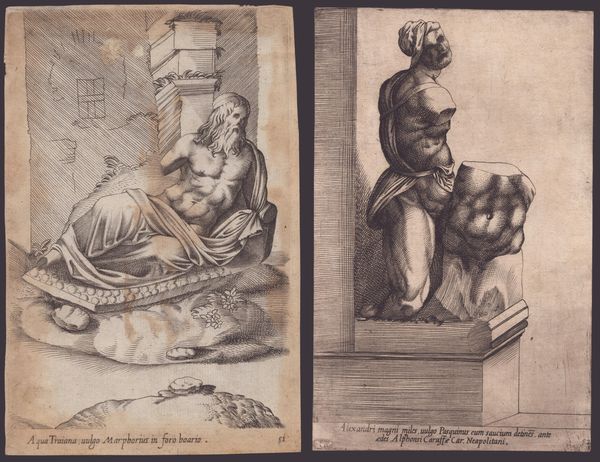 Giovanni Battista Cavalieri : Alexandri magni miles, vuoto Pasquinus... - Acqua Traiana, vulgo Marphorius in foro boario  - Asta Disegni, Stampe e Carte Geografiche dal XVI al XIX secolo - Associazione Nazionale - Case d'Asta italiane