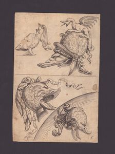 Studi per gli elmi grotteschi  - Asta Disegni, Stampe e Carte Geografiche dal XVI al XIX secolo - Associazione Nazionale - Case d'Asta italiane