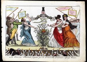 James Gillray - La Couronne Thatrale dispute par les Demoiselles Duchesnois & Georges Weimer