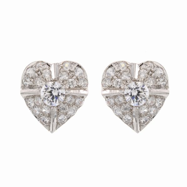 Orecchini bijou a lobo cuori in argento 925 e zirconi  - Asta Gioielli e Orologi Web Only - Associazione Nazionale - Case d'Asta italiane