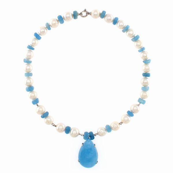 Collana ad un filo di perle alternate da acquamarine  - Asta Gioielli e Orologi Web Only - Associazione Nazionale - Case d'Asta italiane